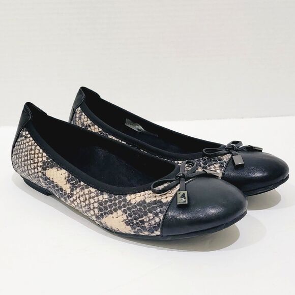 Vionic Minna Ballet Flats Women's 6 Snakeskin Cap Toe Natural Snake Black Shoes - Picture 2 of 14